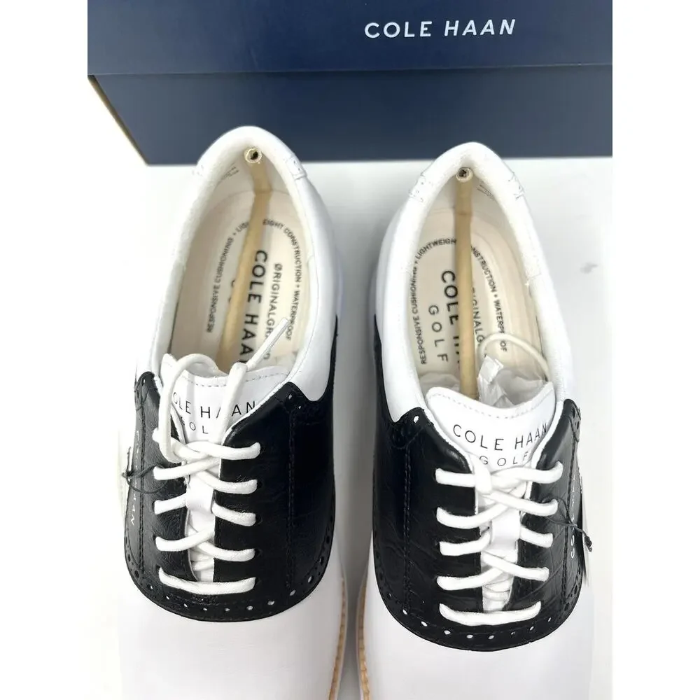 Cole Haan OG Original Grand Saddle Golf Shoe Sz 10 WHT BLCK C37176 Spikeless
